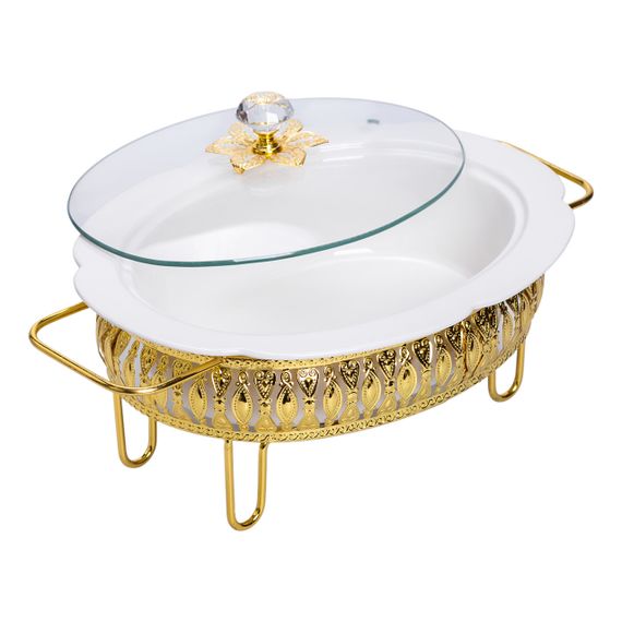 Настольная мармитница 32×23×14 (см) фарфоровая 1.2 (л) на металлической подставке HP-26-8 | Зображення 1