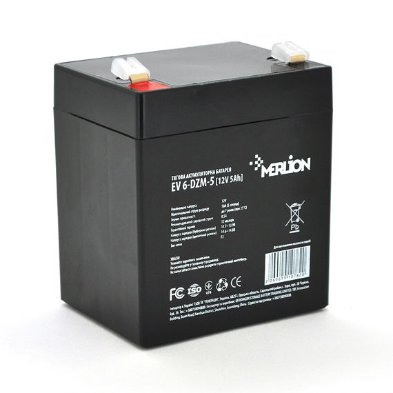Тяговая аккумуляторная батарея Merlion EV 6-DZM-5.12V 5A h F2 (90x70x101), Q10
