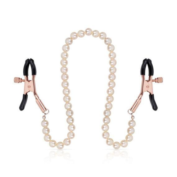 Зажимы для сосков с жемчужной цепочкой Rosy Gold - Nipple Clamps Pearls Sex Aura | Зображення 1