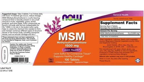 Препарат для суставов и связок NOW Foods MSM 1500 mg 200 Tabs | Зображення 1