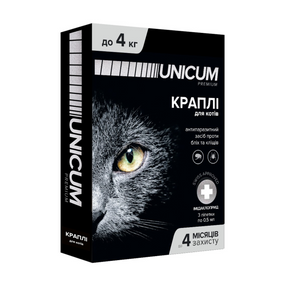 Краплі від бліх та кліщів на холку для котів Unicum premium 0-4 кг (імідаклоприд)/10