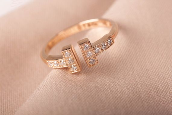 Кольцо тиффани из красного золота с фианитами 18.5 | Зображення 7