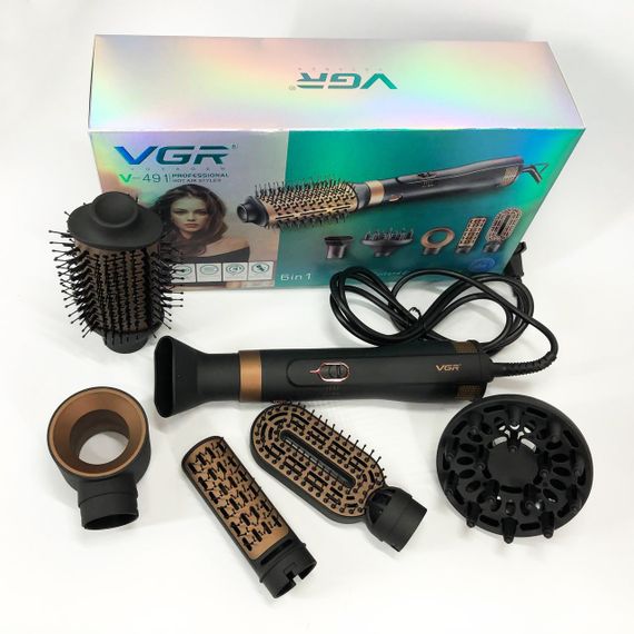 Фен стайлер для укладки и завивки волос VGR V-491 6 в 1, Professional, 1000 Вт, Фен с насадками | Зображення 1