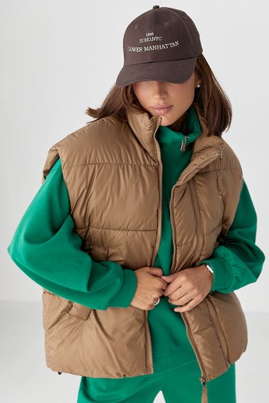 Жіноча тепла подовжена жилетка - коричневий цвет, XL (є розміри)