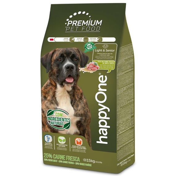 Корм happyOne Premium Dog Light&Senior Fresh Meat сухий для малоактивних та літніх собак усіх порід 15 кг