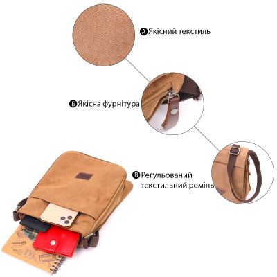 Сумка Vintage Мужская из текстиля Коричневая (21268) | Зображення 8