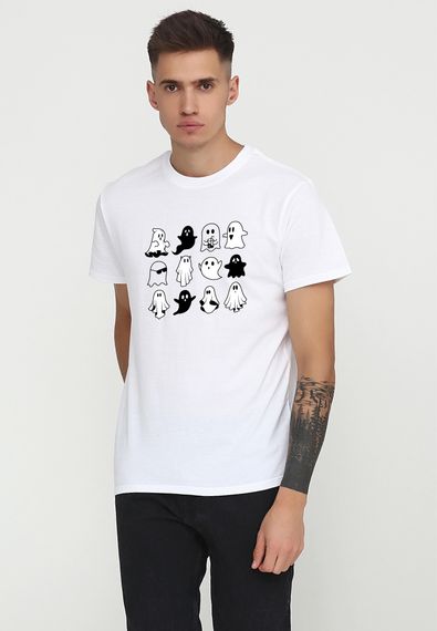 Футболка чоловіча біла з принтом "Привиди", 2XL