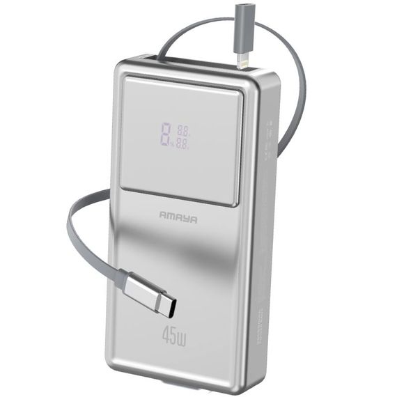 Портативний ЗП Power Bank Amaya F231 45W with display and cable 20000 mAh Silver