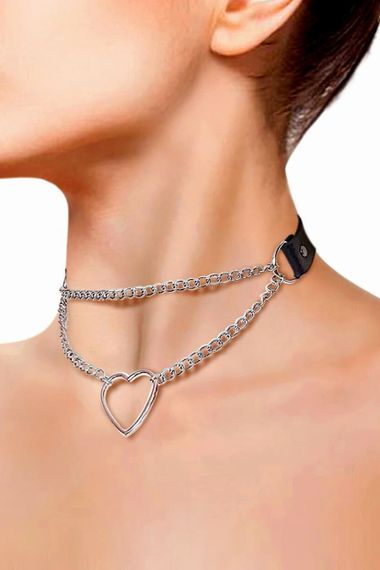 Чокер на шею Сердце из натуральной кожи Art of Sex - Paris, Черный