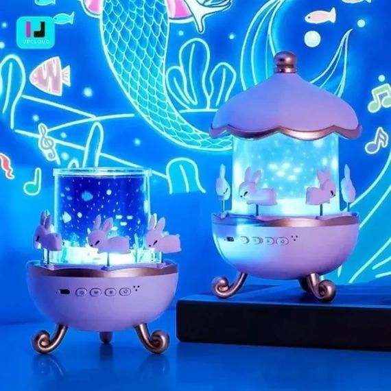Дитячий нічник проектор зоряного неба Bluetooth Fairy Tale E11 акумуляторний світильник карусель 6 змінних картинок з LED | Зображення 2