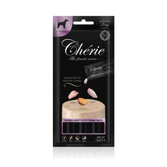 Лакомство для собак с курицей Cherie Healthy Living Creamy Treat Dog Chicken & Sweet Potato Puree, 12 гр х 4 шт