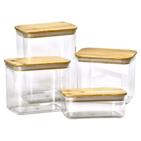 Банки для сипучих продуктів набір з 4 шт пластикові з бамбуковими кришками 0.7 л /1.7 л /2.7 л /3.7 л HP-1301 | Зображення 2