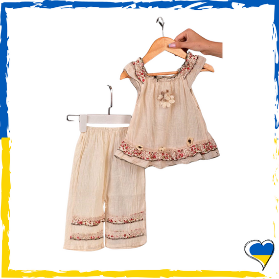 Костюм дитячий для дівчинки з льону Жатка. 32, 34, 36