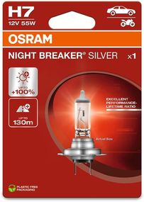 Лампа H7 12V 55W PX26d NIGHT BREAKER SILVER +100% OSRAM 64210NBS-1BL