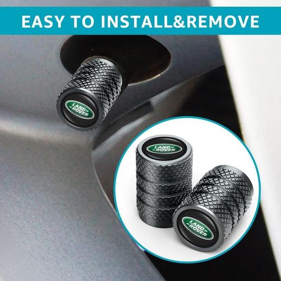Набір ковпачків на ніпель із логотипом для Land Rover 4 шт., ковпачки на клапани шин металеві чорні | Зображення 2