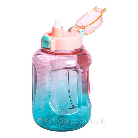 Пляшка для води спортивна 1.6 л пластикова з трубочкою з ремінцем 22 см Рожева HP-14-35P | Зображення 2