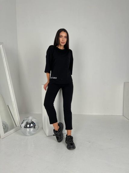 Женский спортивный прогулочный костюм с укороченными штанами NB24003 черный, размер 46/48