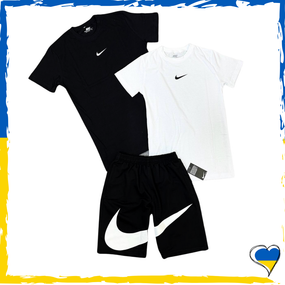 Комплект шорти Nike Big Swoosh + футболка Nike біла / чорна. XS S M L XL XXL