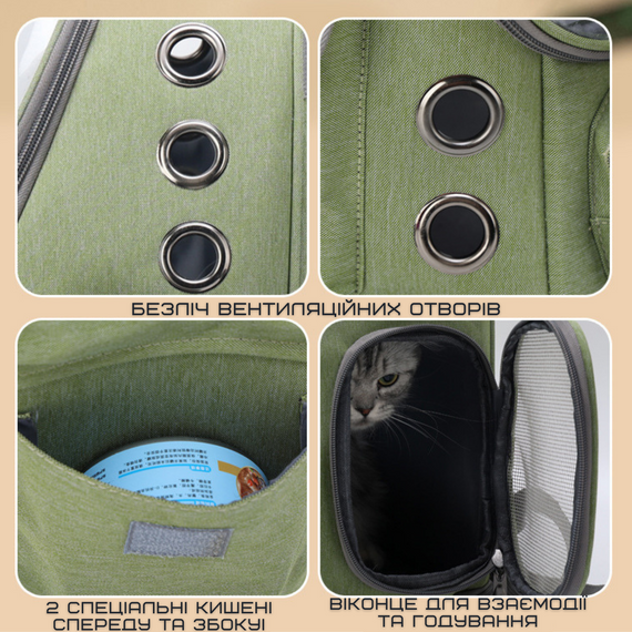 Рюкзак Для Кота з Прозорими Стінками Переноска Для Подорожей з Тваринами До 7 кг Зелена | Зображення 2