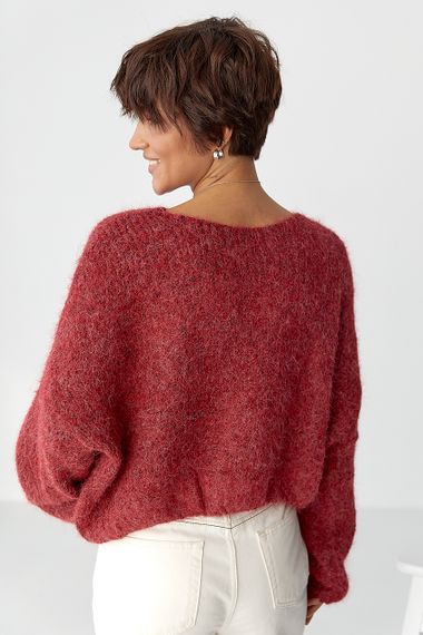 Укорочена в'язана кофта оверсайз - червоний цвет, ONE SIZE (є розміри) | Зображення 1