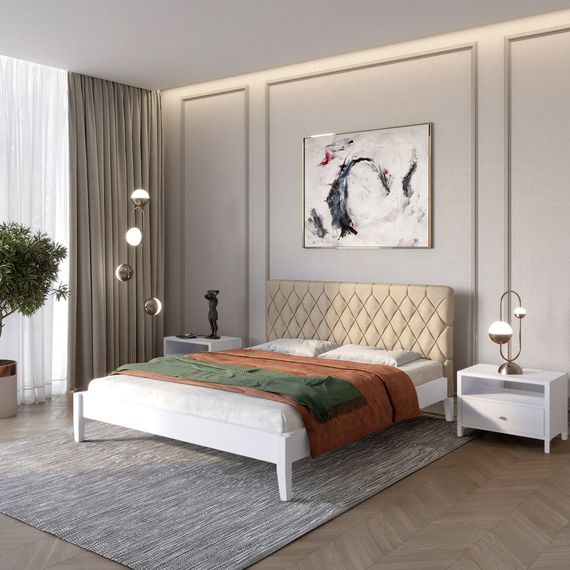 Полуторне дерев&#039;яне ліжко Mebigrand Венеція ДК Сіро-блакитний (S2010R80B)/Аляска 23 (Бежевий) 120х200 см