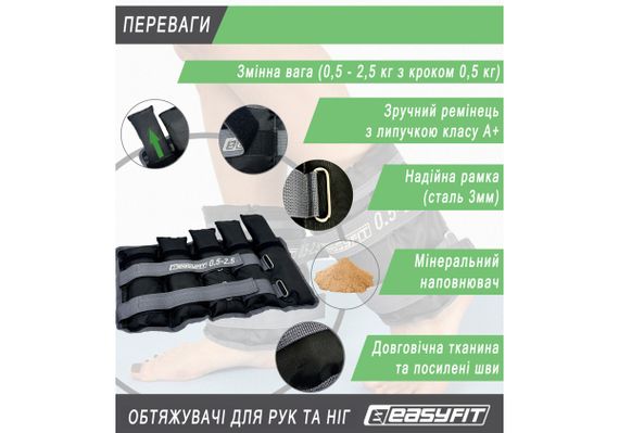 Обтяжувачі EasyFit 0,5-2,5 кг для ніг та рук Чорний-сірий (EF-WHT-0,5-2,5) | Зображення 3