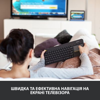 Клавіатура Logitech K400 Plus Touch Wireless UA Black (920-007145) (920-007145) | Зображення 1