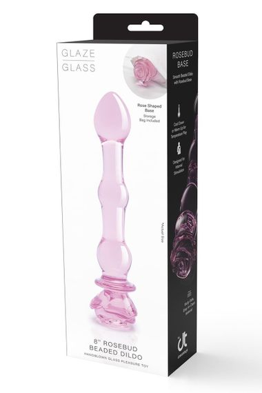 Скляний фалоімітатор Dream Toys Glaze Glass у формі бутона троянди з намистинами, рожевий Sex Aura | Зображення 4