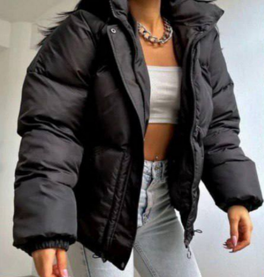 Женская теплая дутая куртка короткая Оверсайз, AL144 цвет черный, размер onesize 42/46