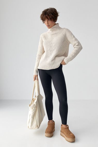 В'язаний жіночий светр із косичками - бежевий цвет, ONE SIZE (є розміри) | Зображення 2