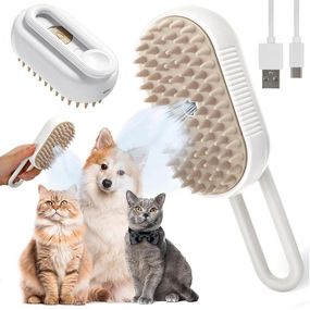 Паровая щетка-массажер для кошек и собак, с USB, Steamy Brush E-W3317 / Электрическая расческа для вычесывания