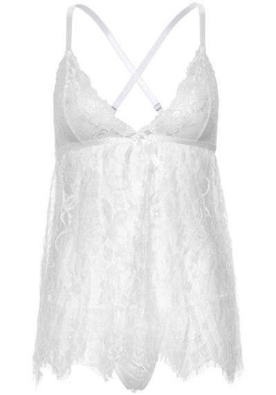 Сорочка бебі-дол Leg Avenue Floral lace babydoll & string White L, стрінги | Зображення 2
