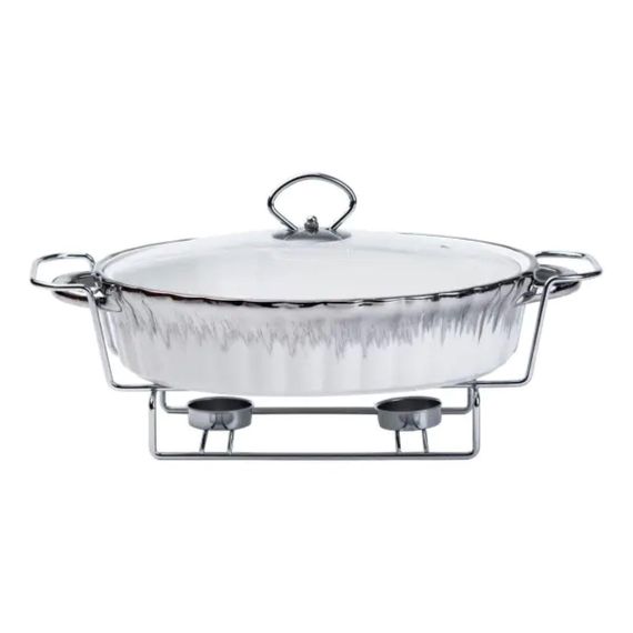 Марміт овальний порцелянаовий 1,5 літра на металевій підставці з підігрівом HP1023