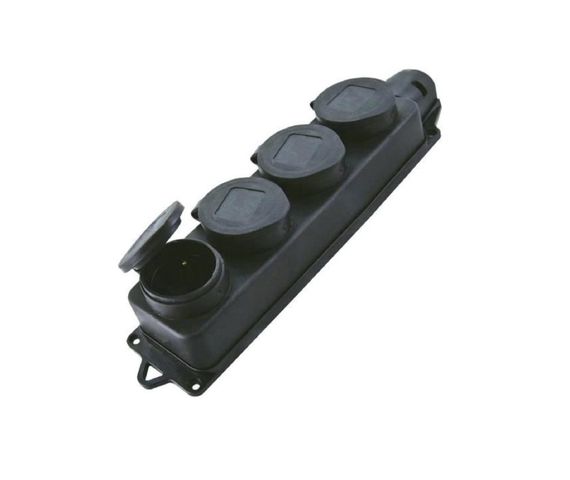 Розетка каучукова четвірна з заземленням і захисною кришкою переносна RUBBER IP44 Ny95000078 | Зображення 1
