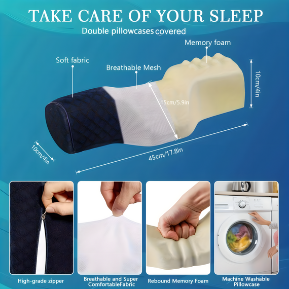 Ортопедична подушка для сну Memory Foam з підтримкою шиї синя | Зображення 5