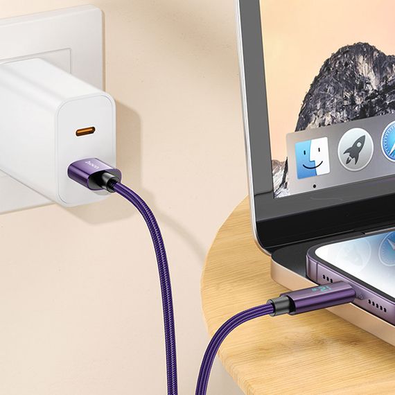 Дата кабель Hoco U125 Benefit 2.4A USB to Lightning with display (1.2m) Purple | Зображення 3