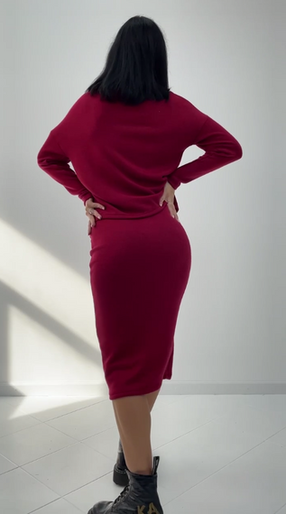 Женский теплый ангоровый костюм юбка и гольф GF07942 цвет бордовый, размер 46/48 | Зображення 4