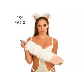 Анальний хвіст зі стрічкою без пробки, Білий з персиковим кінчиком, OKOVA 50 см. Sex Aura