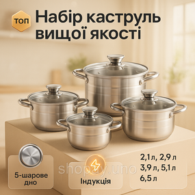 Набор кастрюль для дома с антипригарным покрытием UNIQUE UN-5034 10 шт, Хорошие кастрюли BC-51
