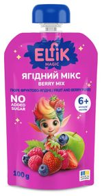 Дитяче пюре із яблук, чорниці, полуниці, малини «Ягідний мікс» Elfik Magic 200 г