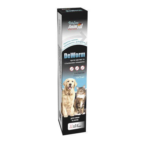 Антигельминтный препарат AnimAll VetLine DeWorm для собак и кошек суспензия, 10 мл