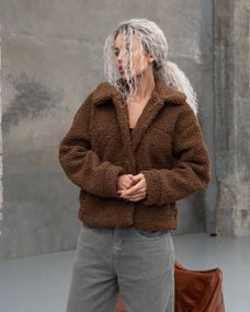 Женская короткая куртка мех Тедди, MN0002  цвет коричневый, размер XL