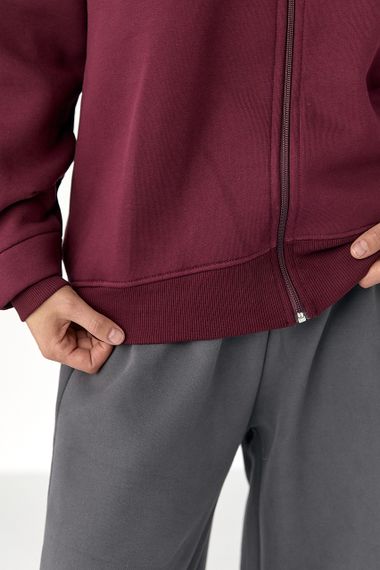 Утеплене худі на блискавці - бордо цвет, M (є розміри) | Зображення 3