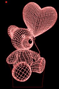 Акриловий світильник-нічник Ведмедик з серцем 3 червоний tty-n000417