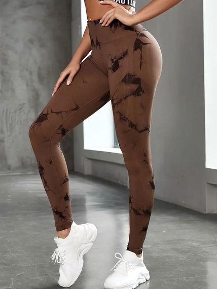 Леггинсы женские спортивные с пуш-ап Tie Dye 18715 S коричневый мрамор | Зображення 3