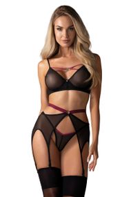 Комплект із поясом для панчох Obsessive Novenes set Чорний M/L
