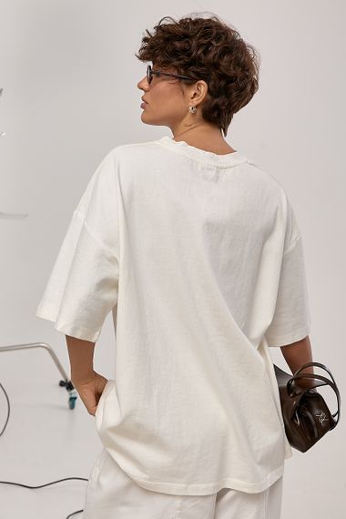 Оверсайз футболка з принтом "Coffee Cups" - молочний цвет, ONE SIZE (є розміри) | Зображення 1