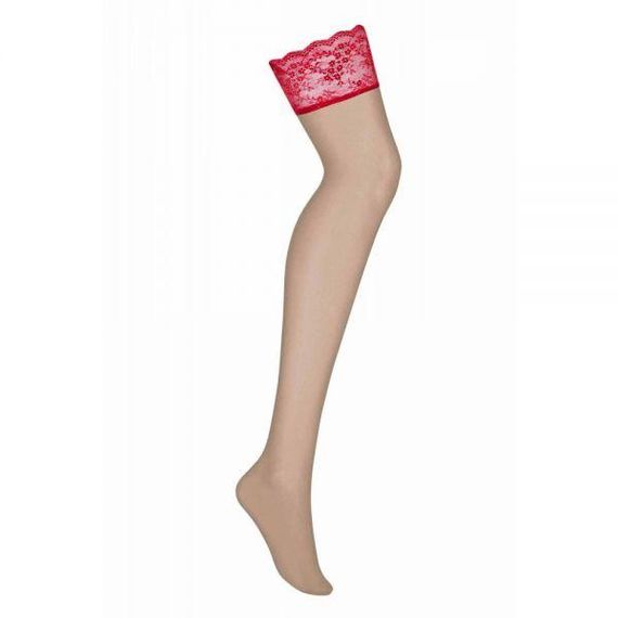 Панчохи Obsessive Lovica беж з червоним ажуром L / XL sexstyle | Зображення 1