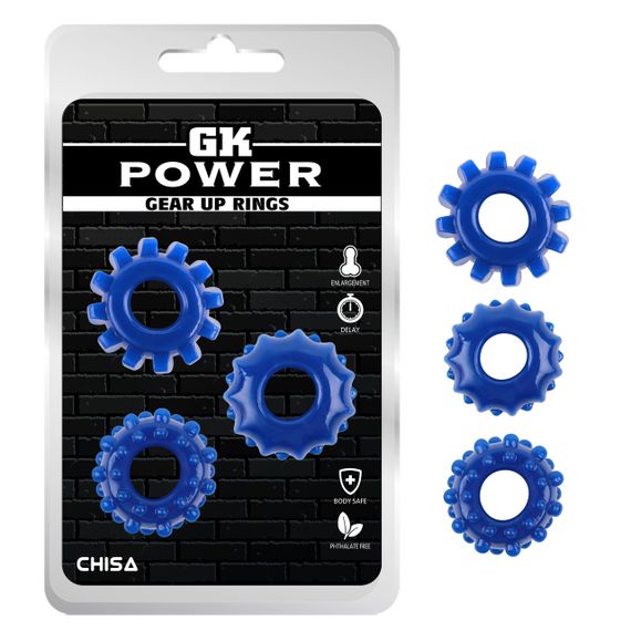 Набор эрекционных колец Chisa GK Power Cock Rings с рельефом, синие, 3 шт. sexstyle
