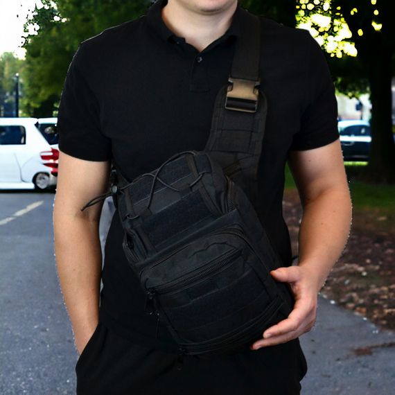 Тактична сумка чорна через плече військова велика нагрудна сумка ЗСУ однолямкова сумка універсальна армійська | Зображення 9